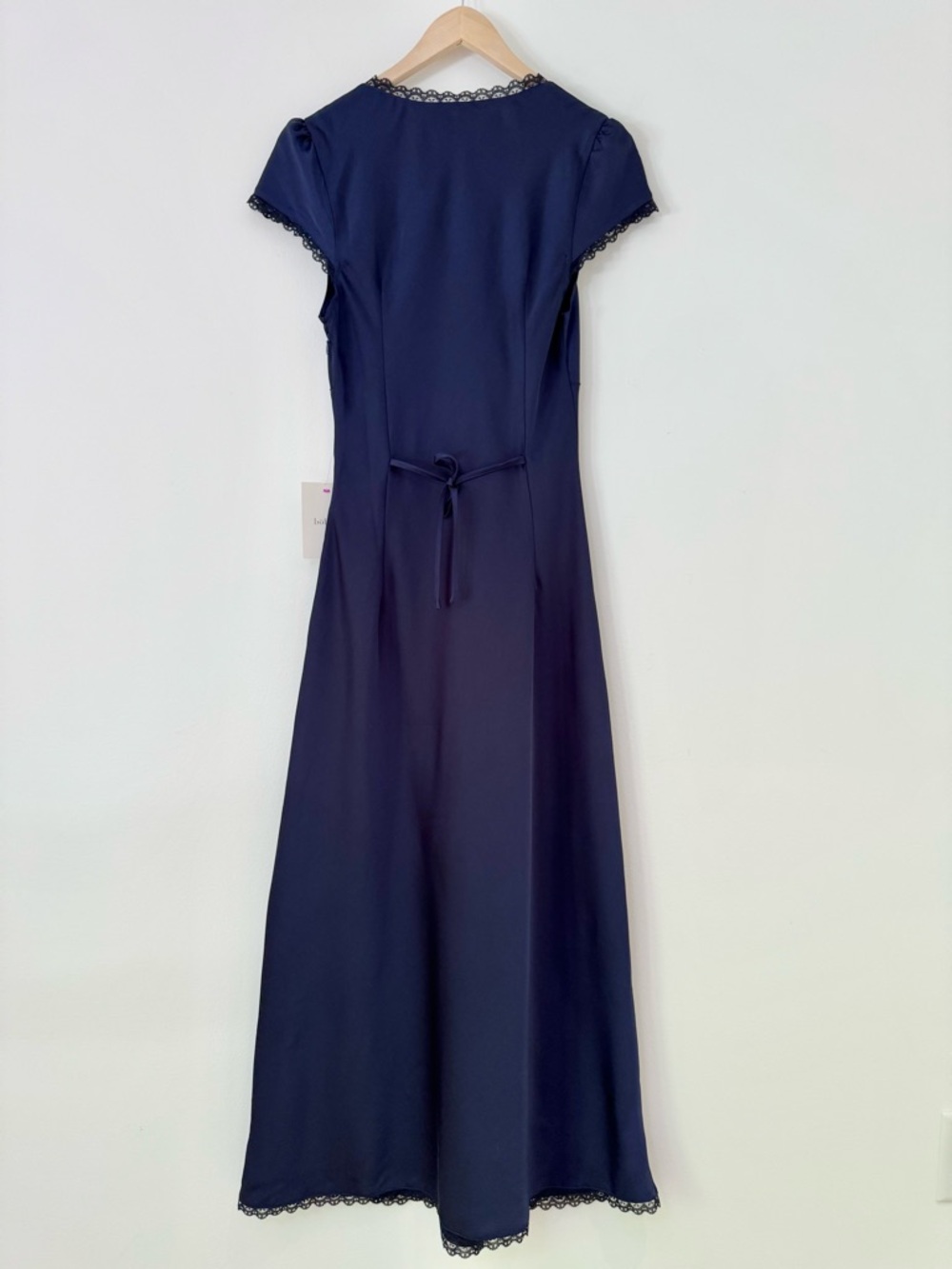 NWT bohme Wrenna Satin Maxi Dress Navy Lace-Trim Maxi Dress, Size M - Picture 6 of 15